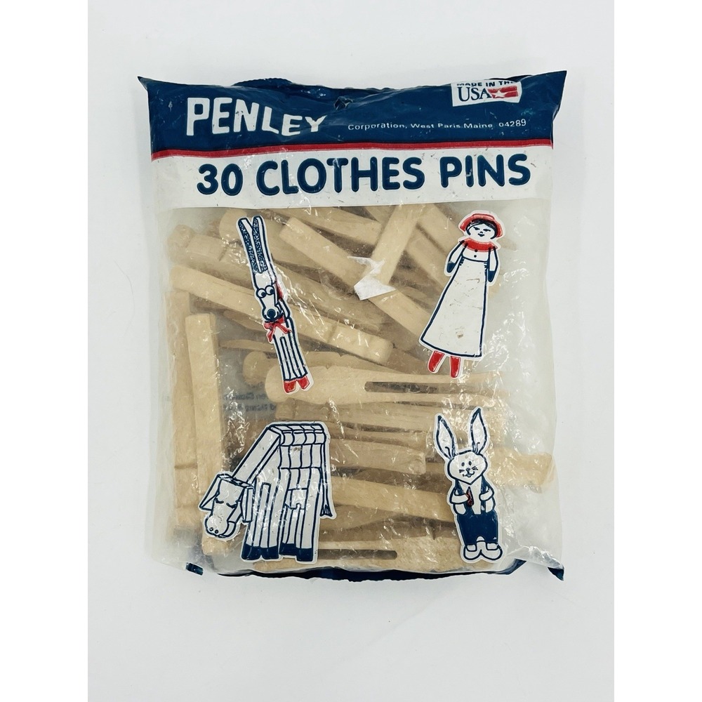 Vintage Penley Wood Clothespins 30 Count Package Made in USA